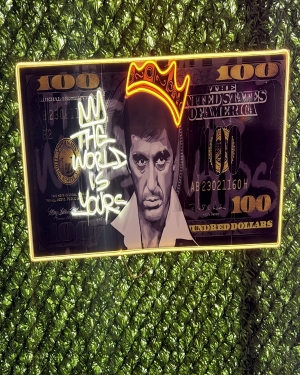 Tony Montana Dolar Işıklı Neon Tablo 100x40 cm