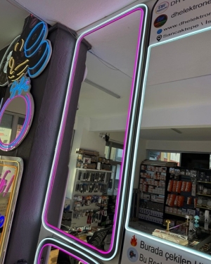 Antrasit MDF Neon Ledli Boy Aynası 135x56 cm