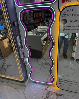 Antrasit MDF Neon Ledli Boy Aynası 147x50 cm