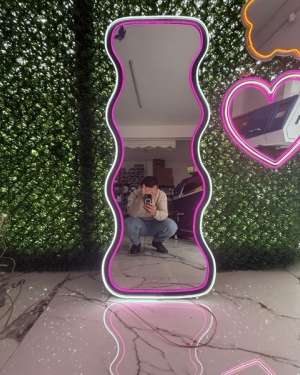 Antrasit MDF Neon Ledli Boy Aynası 147x50 cm