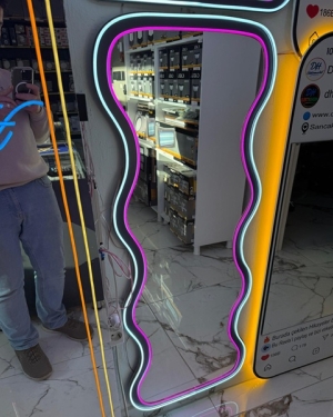 Antrasit MDF Neon Ledli Boy Aynası 147x50 cm