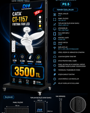 DH Elektromarket P2.5 İç Mekan LED Reklam Ekranı 192×64 cm | 768×256 Piksel | Wi-Fi Kontrollü | Tekerlekli