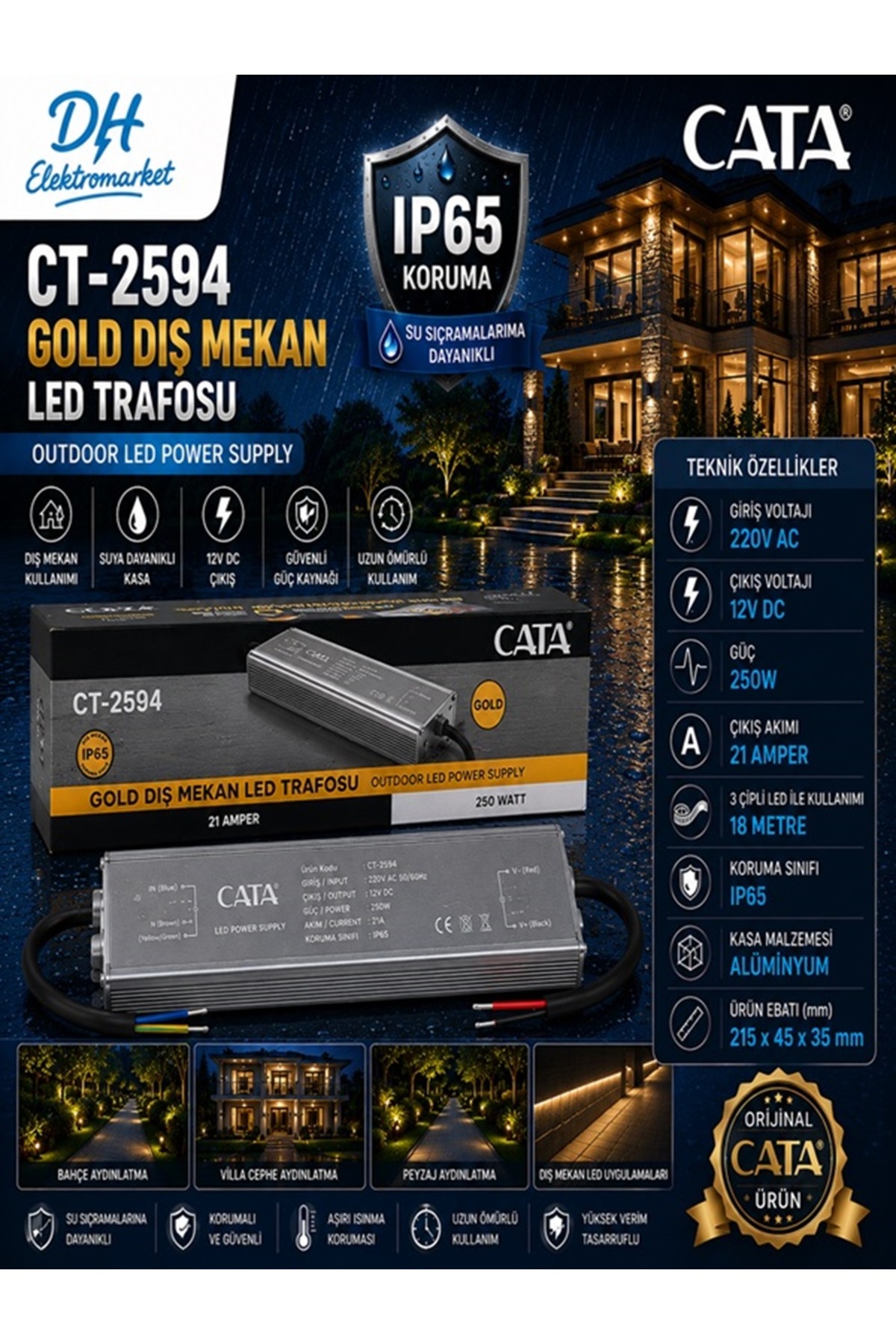 CATA CT-2594 Gold Dış Mekan LED Trafosu 250W 21A 12V DC IP65